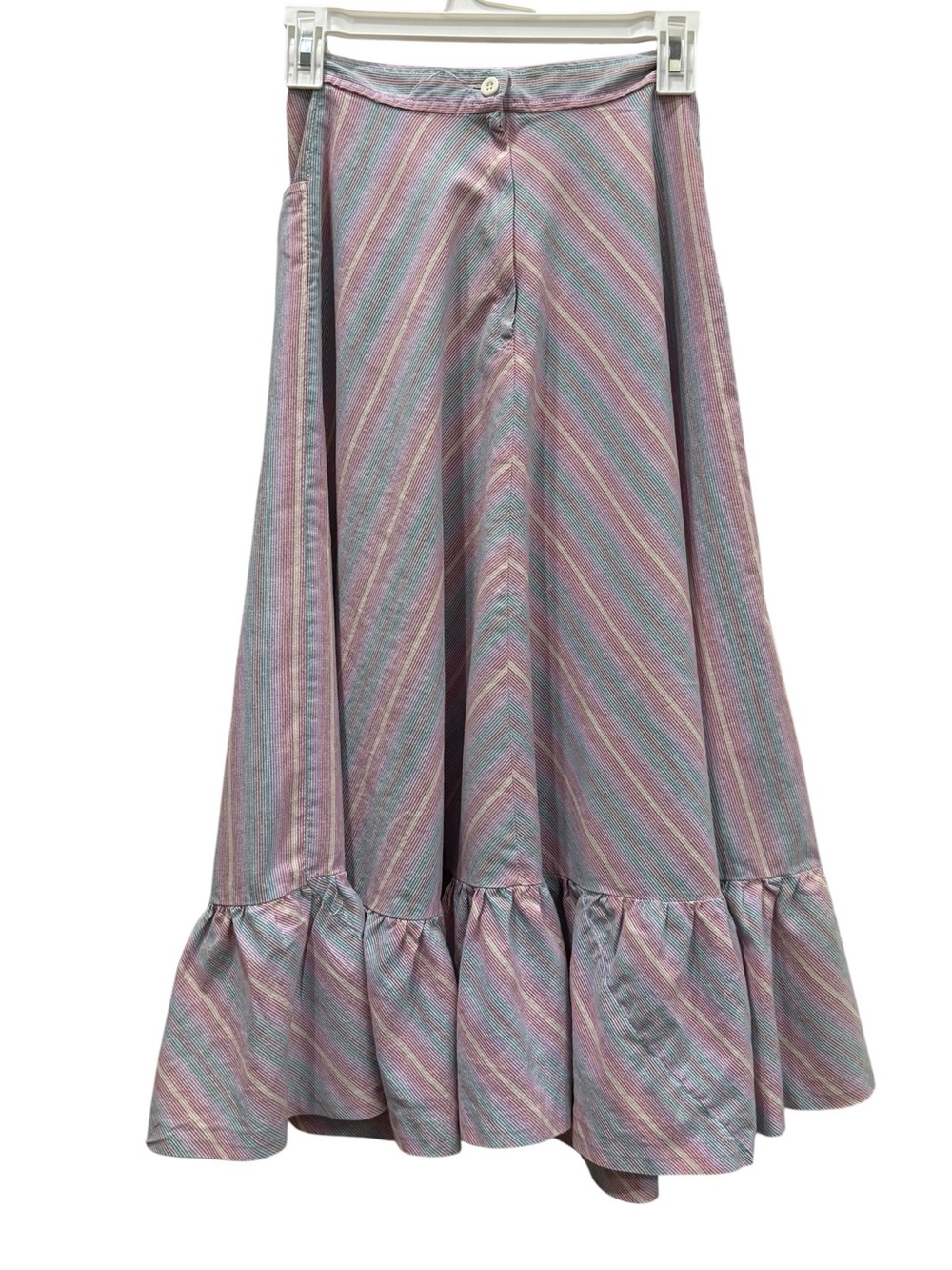 Vintage Cottagecore 100% Cotton Striped Midi Skirt with Ruffle Hem - Picture 3 of 10